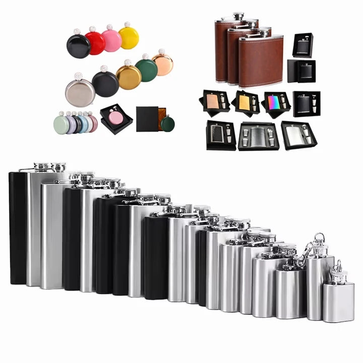 Custom logo 1-18oz Stainless Steel Flask Thermal Bottle Matte Black Hip Flask Whiskey Pocket Party Flask Gift