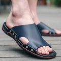 New Summer Non-slip Soft Bottom One Word Men's Leather slippers 050
