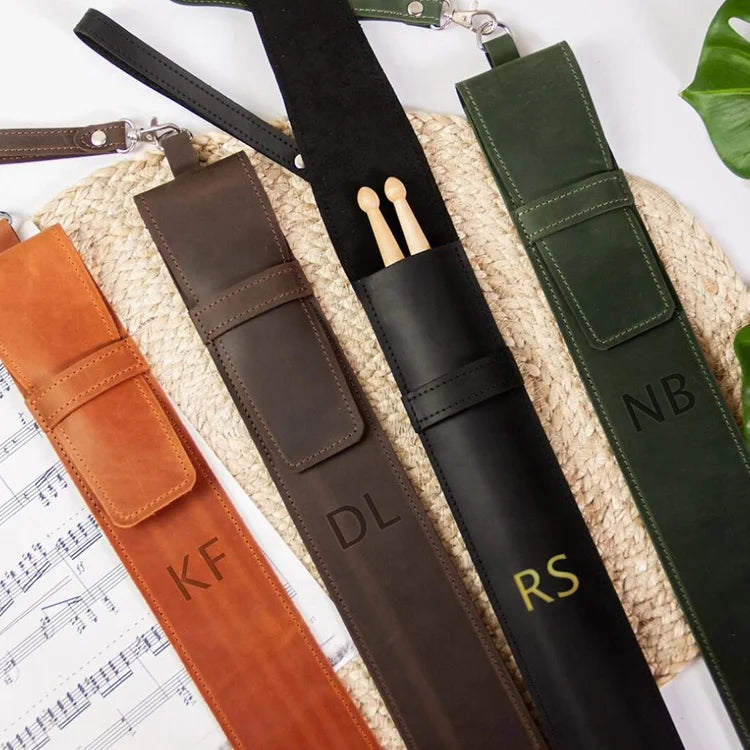 Personalized Leather Carrying Handles Deluxe Drumstick Storage Pouch Portable Drumstick Bag for Gift