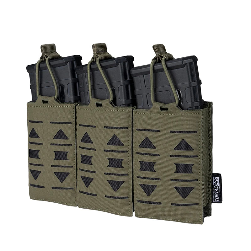 TOPTACPRO Laser Cut 500D Cordura Nylon Molle Mag Carrier Triple Magazine Pouch for 5.56mm Magazines