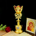 HT Orthodox Single Candle Holder Church Supplier Gold Plated Candlestick With Oil Glass Cup Religion Ritual Prayer Vigil Lamp