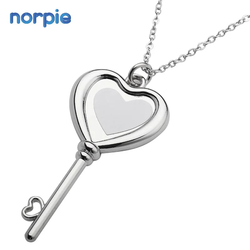 Custom Zinc Alloy DIY Photo Necklace Sublimation Heart Key Necklace for Couple