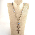 Women Statement Necklace Lady Spring Summer Fashion Jewelry  Glass Crystal Rosary Chain Bronze Chain Glass Alloy Cross Necklace