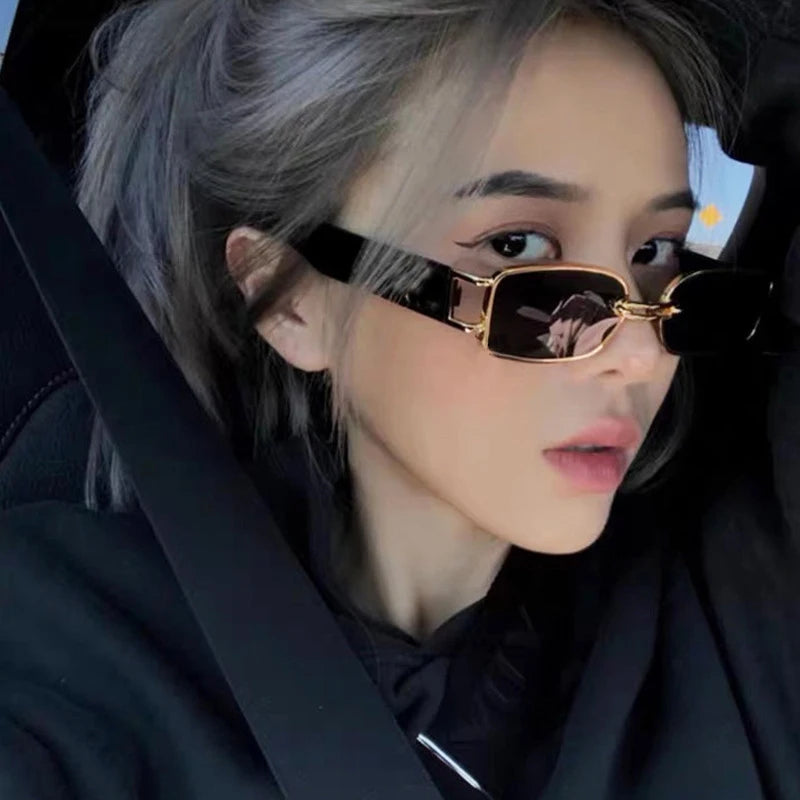 STORY STY9111A Wholesale Small Frame Square Retro Sunglasses Fashion 90s Vintage Rectangle Brown Lens Punk Shades Glasses