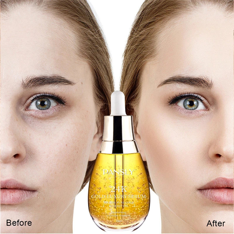 Pansly 24K Gold Hyaluronic Acid Anti Aging Face Serum Moisturizer Dark Spot Correcting Anti Wrinkle Whitening Luxury Serum