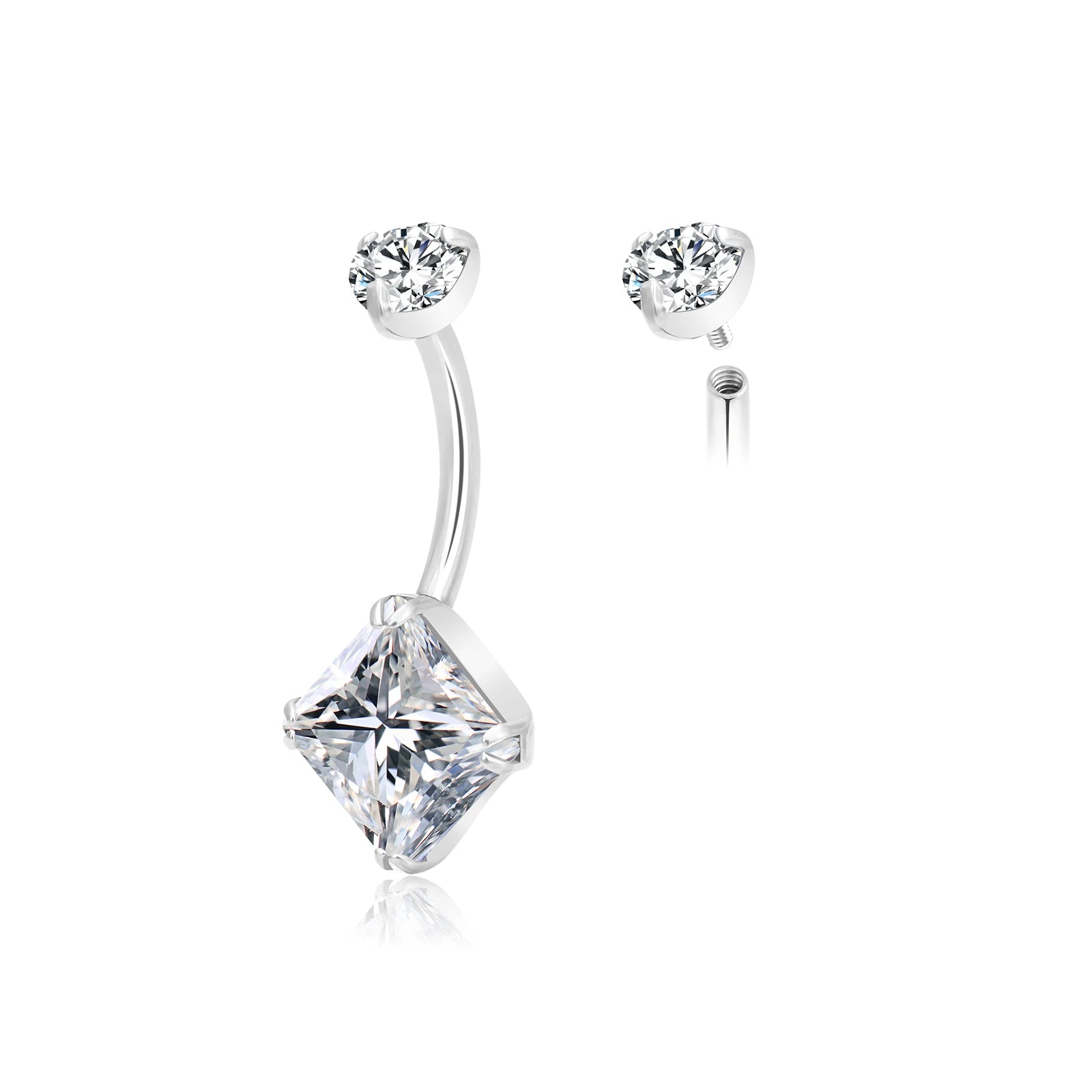 ASTM F136 Titanium 14G Square Cubic Zircon Internal Thread Navel Belly Button Ring Classic Women Body Piercing Wedding Children