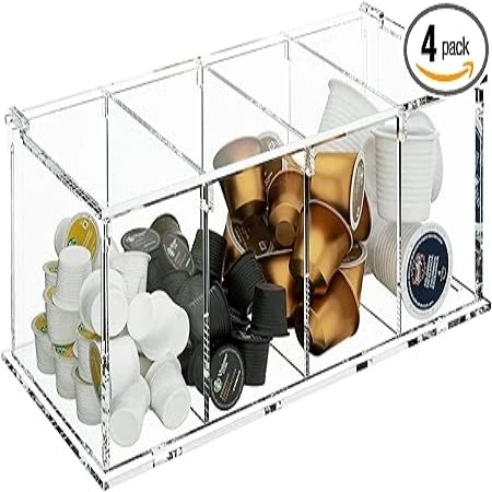 Coffee Capsule Holder Acrylic Box K Cup Holder Coffee Pod Storage 4 Compartment with Lid Organizer Coffee Bar Accessories
