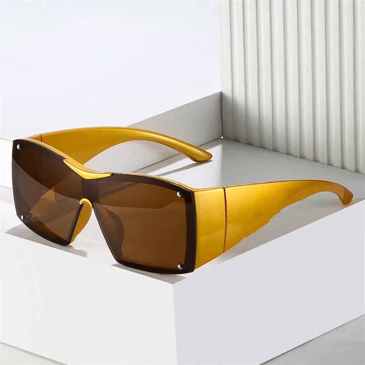 2023 Luxury Fashion Steampunk Shades Uv400 Custom Logo SunGlasses for Men Women One Piece Lens Square Big Frame Y2k Sunglasses
