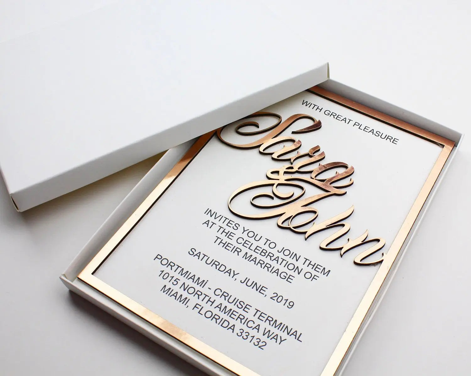 Handmade Clear Acrylic Invitation Paper Box Luxury Wedding Cards Gold Mirror Acrylic Letters Inspired Music Angel Fairy Styles