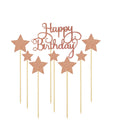 Rose Gold Glitter 'Happy Birthday' Cake Toppers & Star Cupcake Decorations Set of 7 XQ279B-for Graduation Celebrations
