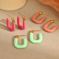 2025 New Design Stainless Steel Earrings Green White Pink Enamel Square Stainless Steel Earrings