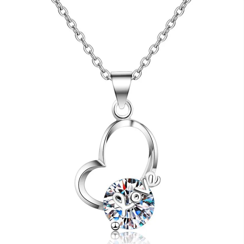 S925 Silver Heart-Shaped Moissanite Necklace with Diamond Main Stone Link Chain Bamboo Style Trendy Charm for Anniversary Gift