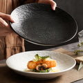 Factory Customized Retro White Salad Round Irregular Flat Stone Bowl Matte Ceramic Plates Luxury Matte Black Deep Soup Plate
