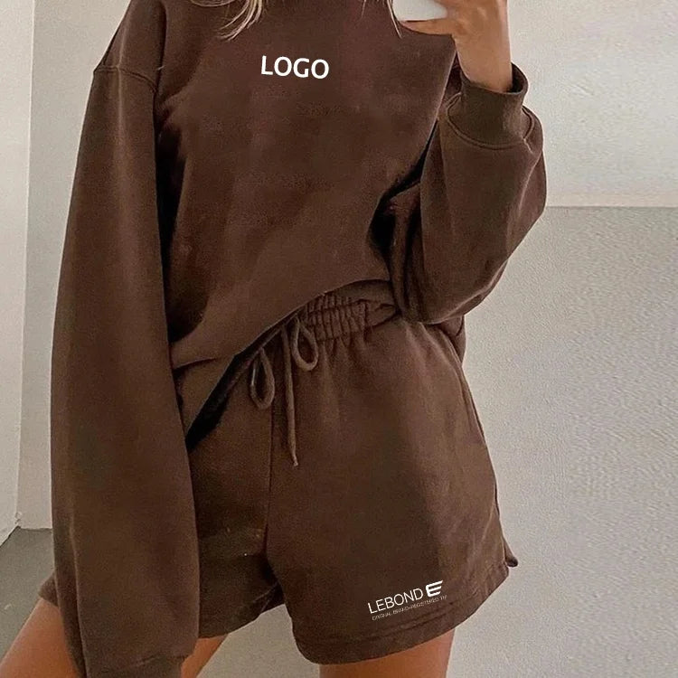 New Fashion Womens Tracksuits Custom Logo Blank Tracksuit Sweatshirt Set 2 Piece Shorts Set Cheap Clothes for Women and