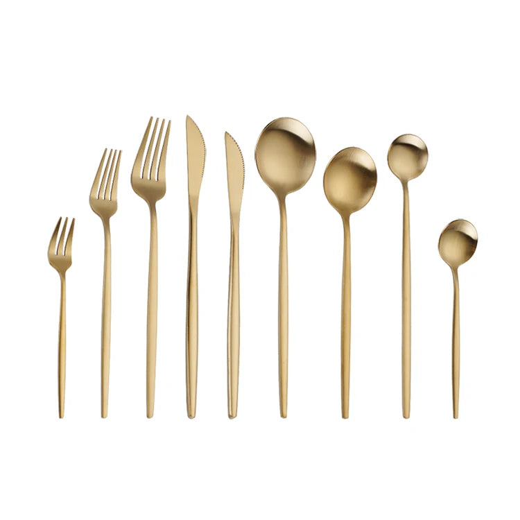 Stainless Steel Cutipol Flatware Set Brushed Matte Gold Plated Cutlery for Weddings and Parties