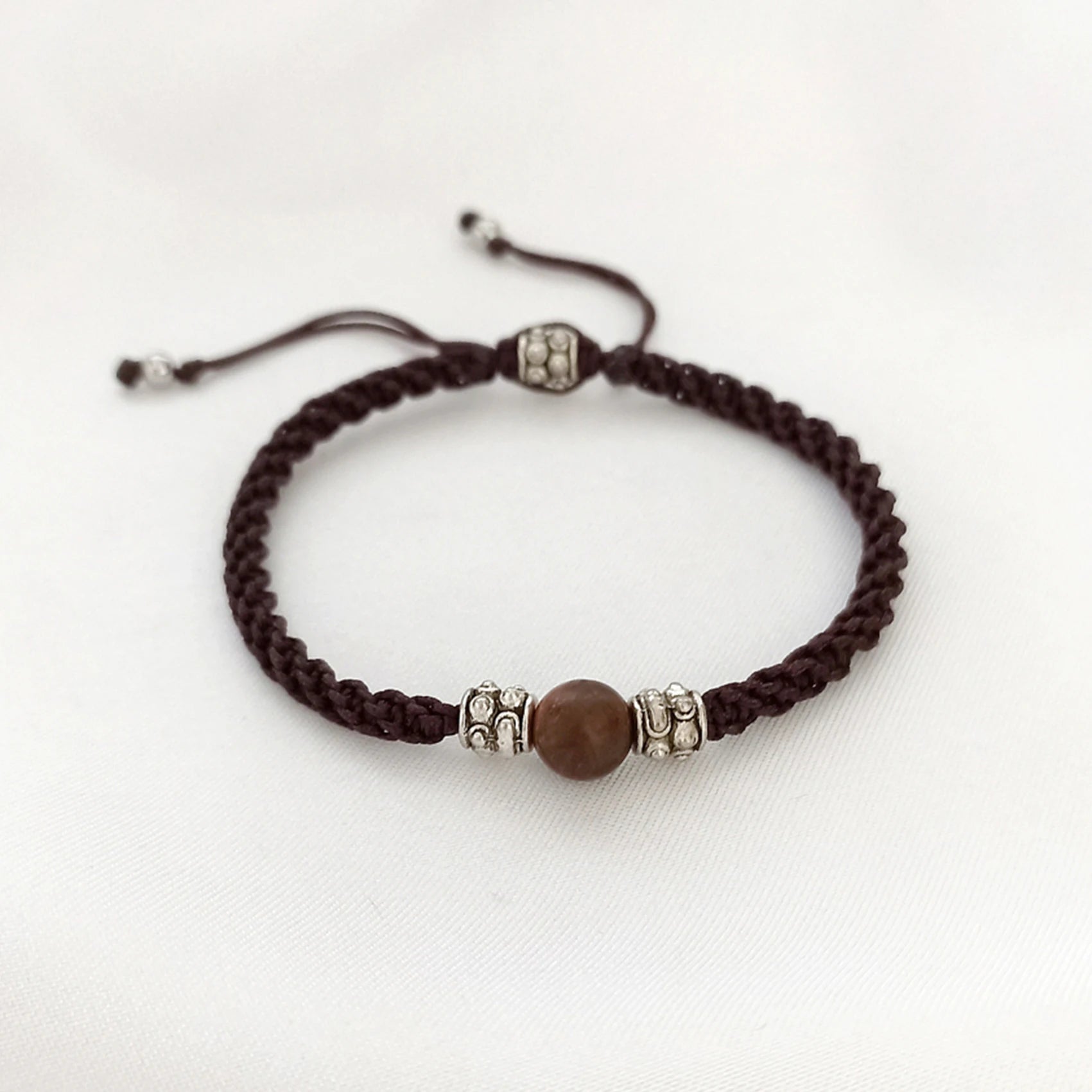 925 Spacer Bring Energy Adjustment Natural Stone Bracelet Men