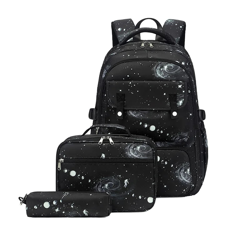 New 3PCS Set Children's Backpack Waterproof School Bag with Pencil Case and Lunch Box Character Pattern for School Use