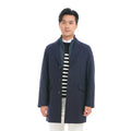 2024 Bosha MTM Men's Custom Navy Blue Winter Trench Coat 100% Woolen Dyed Fabric Down Filling Woven Material Long Overcoat