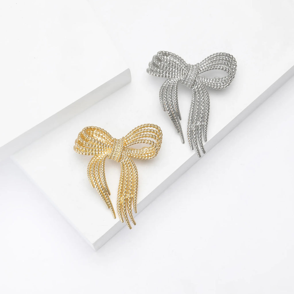 Luxury High-end Gold and Silver Crystal Bowknot Shape Alloy Enamel Brooch Women's Brooch Corsage Jewelry