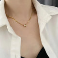 Nabest Stainless Steel Double Rings Lariat Pendant Necklaces Women PVD Plated Rhinestone Lucky Jewelry Necklaces