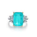 925 Sterling Silver 10*14mm Paraiba Stone Ring Emerald Cut Rectangular Diamond Rings Jewelry for Women