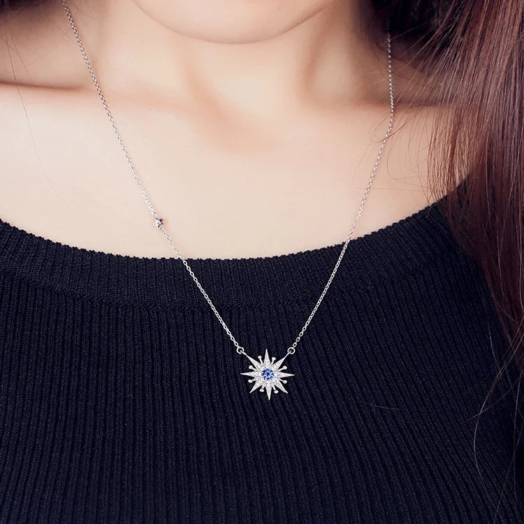 Wholesale New Fashion Jewelry Chain 925 Silver Sun Crystal Necklace for Women