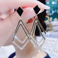 SC 2023 Hot Selling Shiny Zircon Earrings Black Zipper Statement Earrings Fashion Double Rhombus Dangle Earrings Women 2022