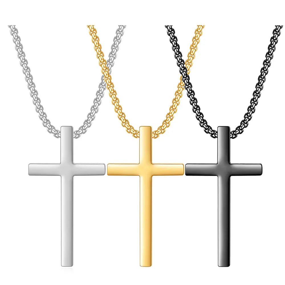 LC20240137 Wholesale Men's Religious Cross Necklace Fashion Stainless Steel Jewelry Gold Plating Link Chain Classic Style Zircon