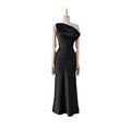 Sexy Dress With Slanted Shoulders Folded Waist Solid Color Acetate Satin Party Evening Dress