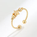 Brass Alloy Rotating Star and Round Beads Charms Adjustable Anxiety Fidget Ring for Women Finger Rings
