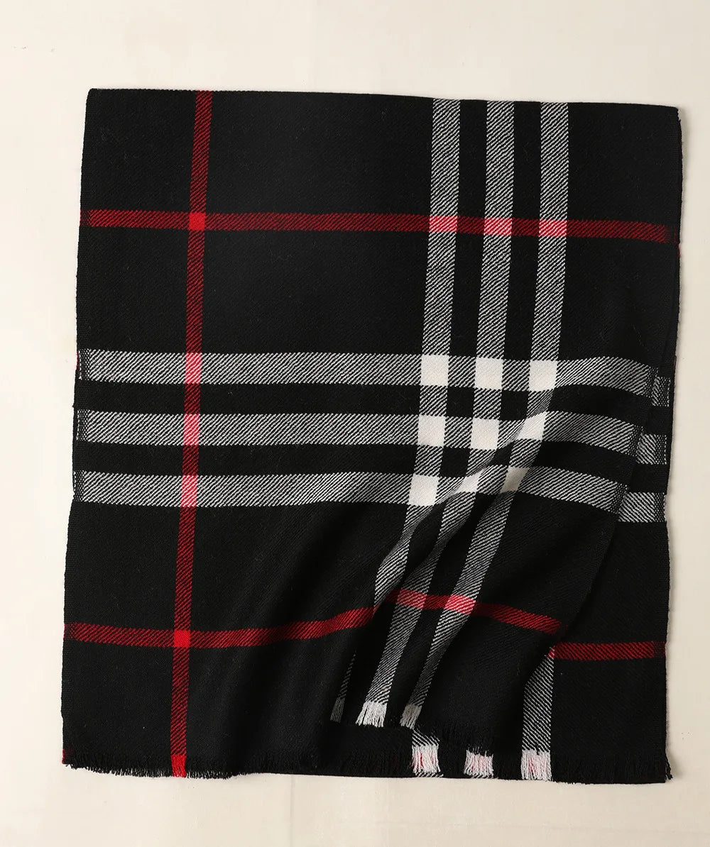 Stock Wholesale 100% Wool Soft Touch Luxury Plaid Scarf for Autumn/Winter Men and Women with Custom Logo Option