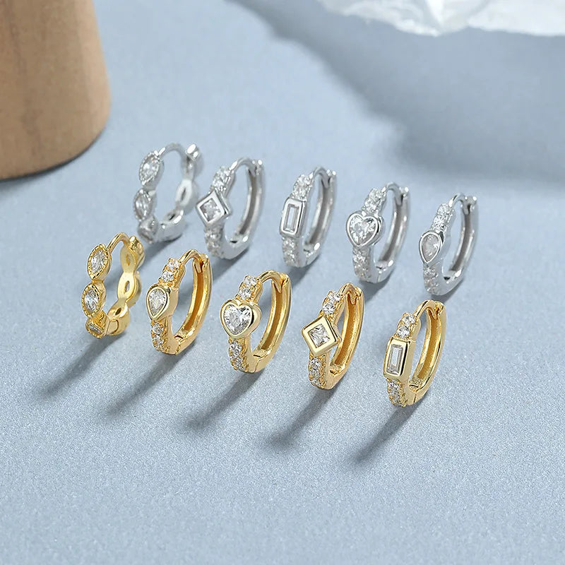 Fashion Jewelry 925 Sterling Silver Zircon Earrings Eye Rectangle Square Heart Water Drop Rhombus Shape Gold Plated Hoop Earring