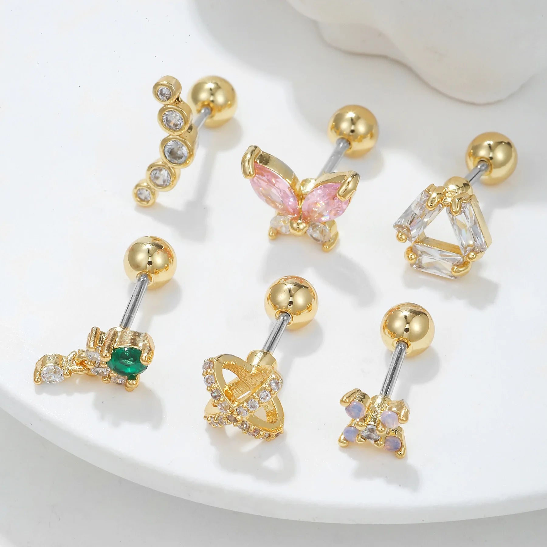 New Color Zirconium Brass Earring Female Personality Ear Bone Nails Niche Design Sense Sweet Style Butterfly Wear Piercing Nails