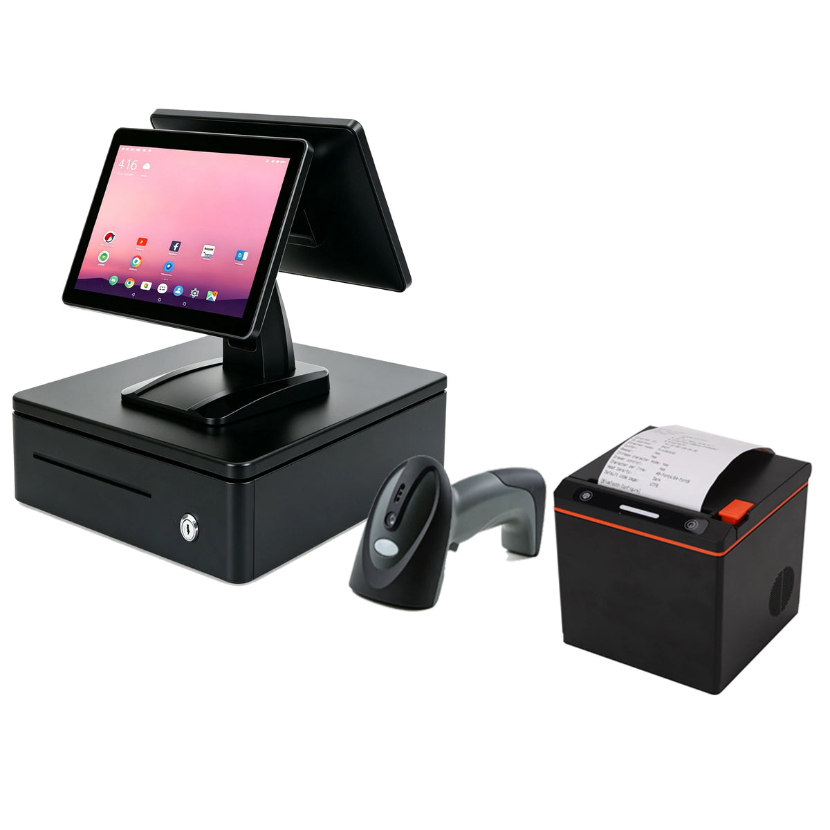All in One POS Dual-screen 15.6 Inch Cash Registers for Supermarket Use Compatible Printers and Barcode Scanners Android Windows MegaBDM