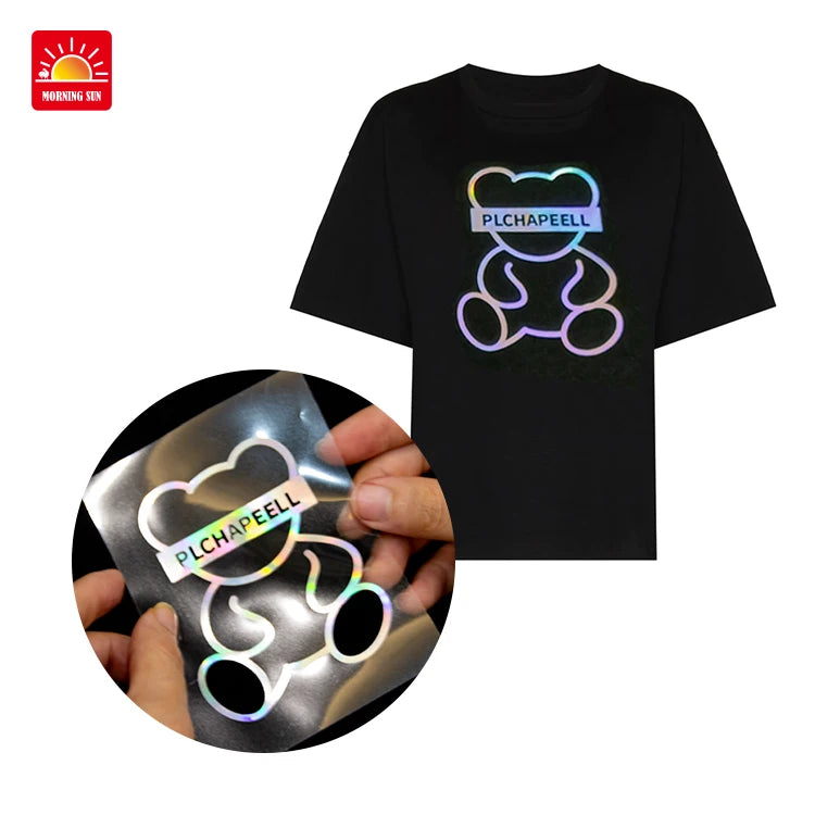 Custom Rainbow Reflective Heat Transfer Vinyl Logo Laser Print Iron on Heat Transfer Designs for T Shirts
