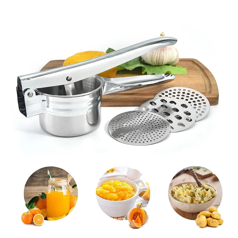 Custom Box Kitchen Manual Stainless Steel Potato Ricer Masher with 3 Fineness Discs Potato Press Potato Masher