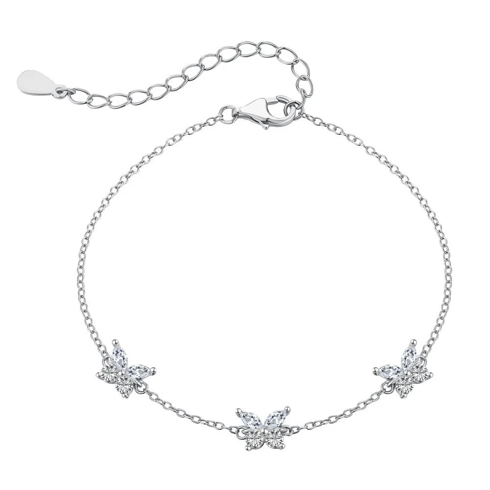 Luxury 925 Sterling Silver Bracelet for Women Fine Jewelry Personalized Butterfly Shape Charm Chain Gifts Diamond Main Stone