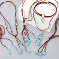 BOHO Jewelry Set Turquoise Pendant Healing Stone Vintage Silver Sweater Necklace Earring for Women Girls Jewelry Sets