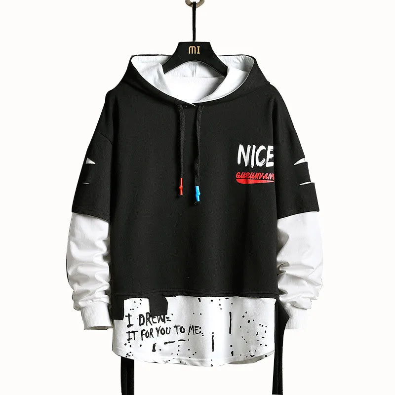 Hot Selling Oversized Pullover Hoodie for Men Color Block with Break Hole Design Personal Sport Print Knitted Weave Plus Size
