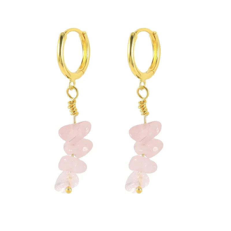 925 Sterling Silver Earrings Natural Stone Dangle Drop Earring Colorful Irregular Gold Plated Hoop Vintage Style