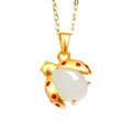 Certified Hetian Jade Inlaid Silver Gold-Plated White Pendant Necklace Chalcedony Passepartout Jasper Ink Jade Gold Inlaid Jade