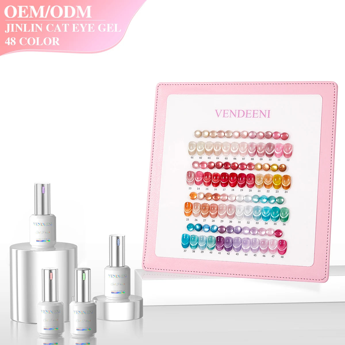 Vendeeni OEM Private Label  48 Color Cat Eye Nail Gel Polish 15ml Moonlight Crystal Glass Beads Cat's Eye Gel Nail Polish