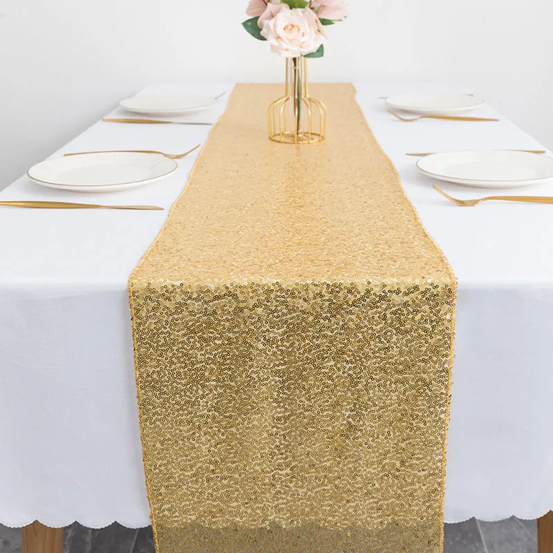Factory Price 30x275cm Gold Table Runners Sequin Polyester Tablecloth Glitter Table Cloth Cover for Wedding Decoration Party