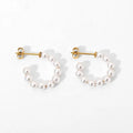 New 18K Gold Plated Stainless Steel Pearl Beaded C Shape Hoop Earrings for Women Dainty Wearing