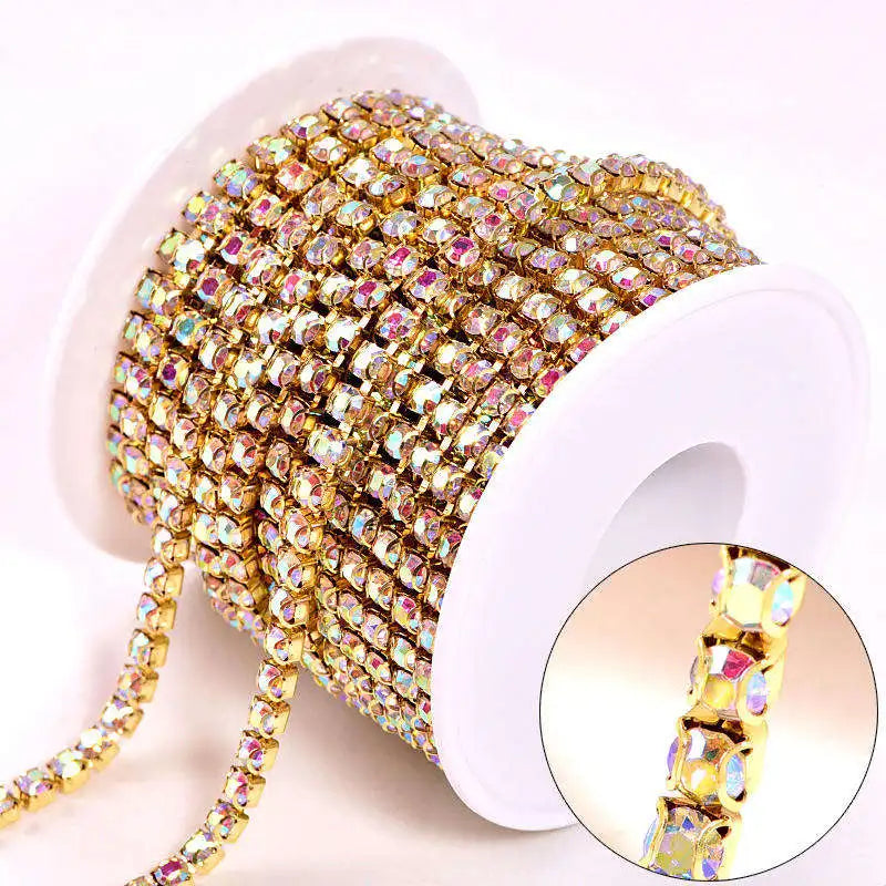 Factory Direct Sales Ab Crystal Close Two Row Rhinestone Cup Chain for Clothing Accessories