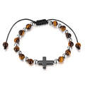6.5mm Natural Stone Tiger Eye Jesus Cross Beaded Bracelet Elastic Rope Bracelet for Men and Women Hand Beaded Bracelets