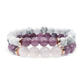 RisingMoon 8mm Beads Bracelet Friendship Couple Healing Crystal White Stone Howlite Amethyst Bracelet Natural Stone