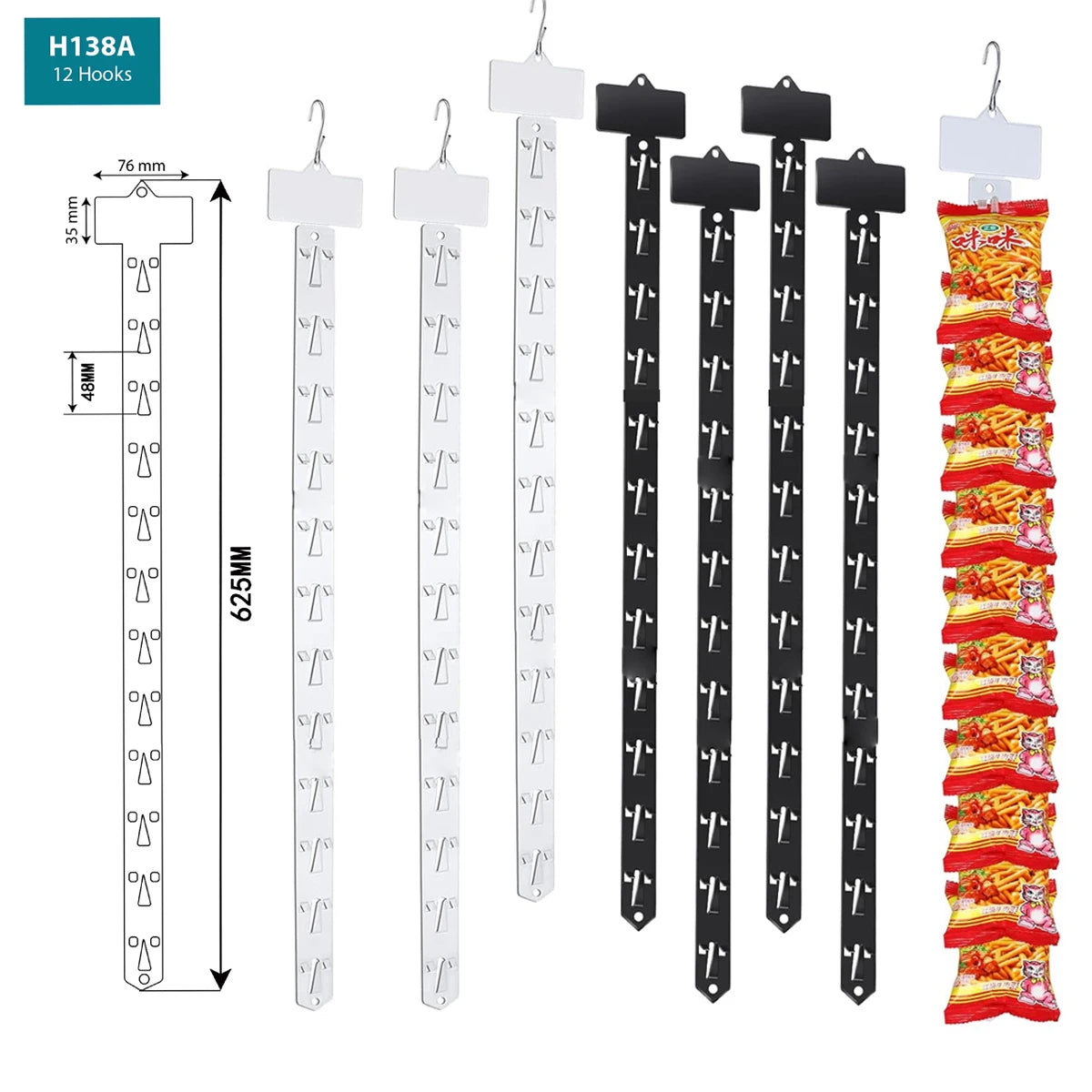 Retail 12 Hook Display Merchandising Supermarkets Plastic Hanging Clips Strips for Snacks