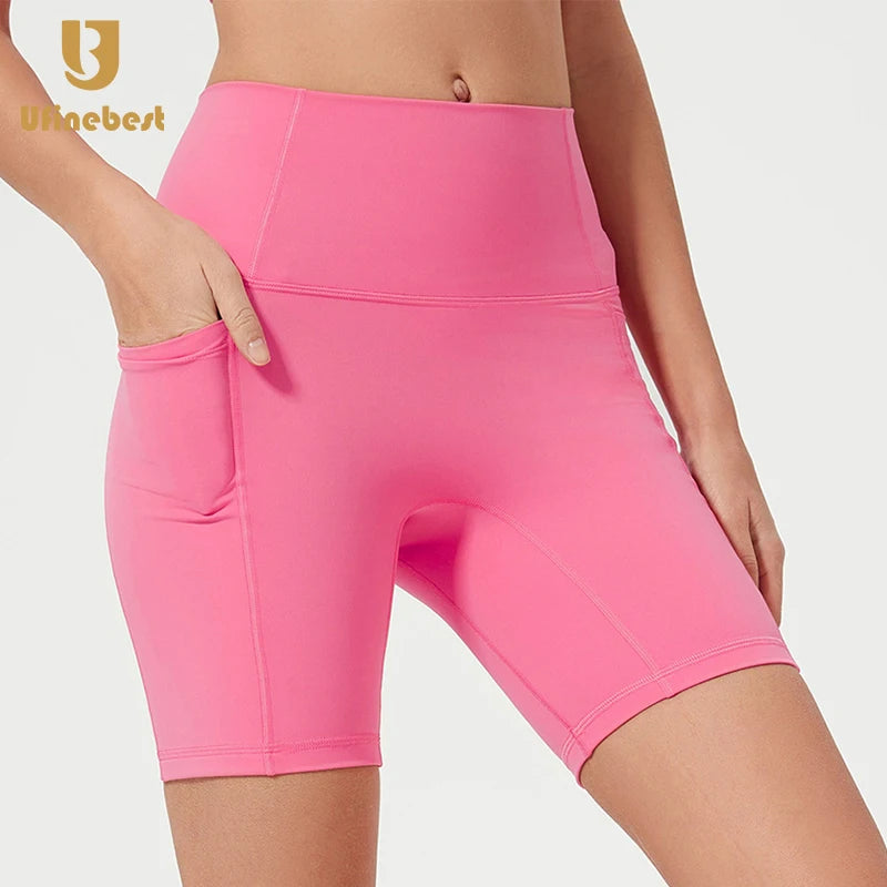 Breathable Elastic Biker Short Quick Dry Gym Short Women Yoga Running Shorts With Pocket