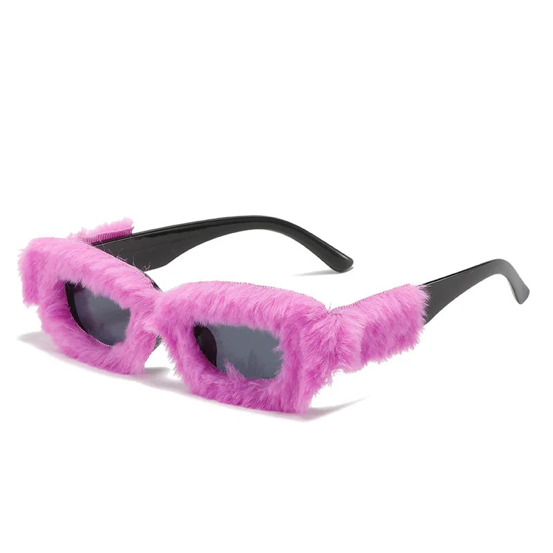 ADE WU XY9329 Funny Plush Sunglasses Women Fashionable Square Fuzzy Eyewear Lovely Party Glasses for Girls